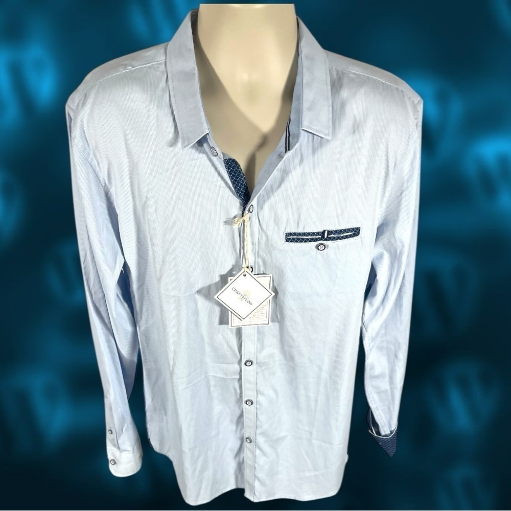 Craft + Flow Men's Sky Good Stripe W584 Blue Striped Shirt Size XL - Picture 8 of 16